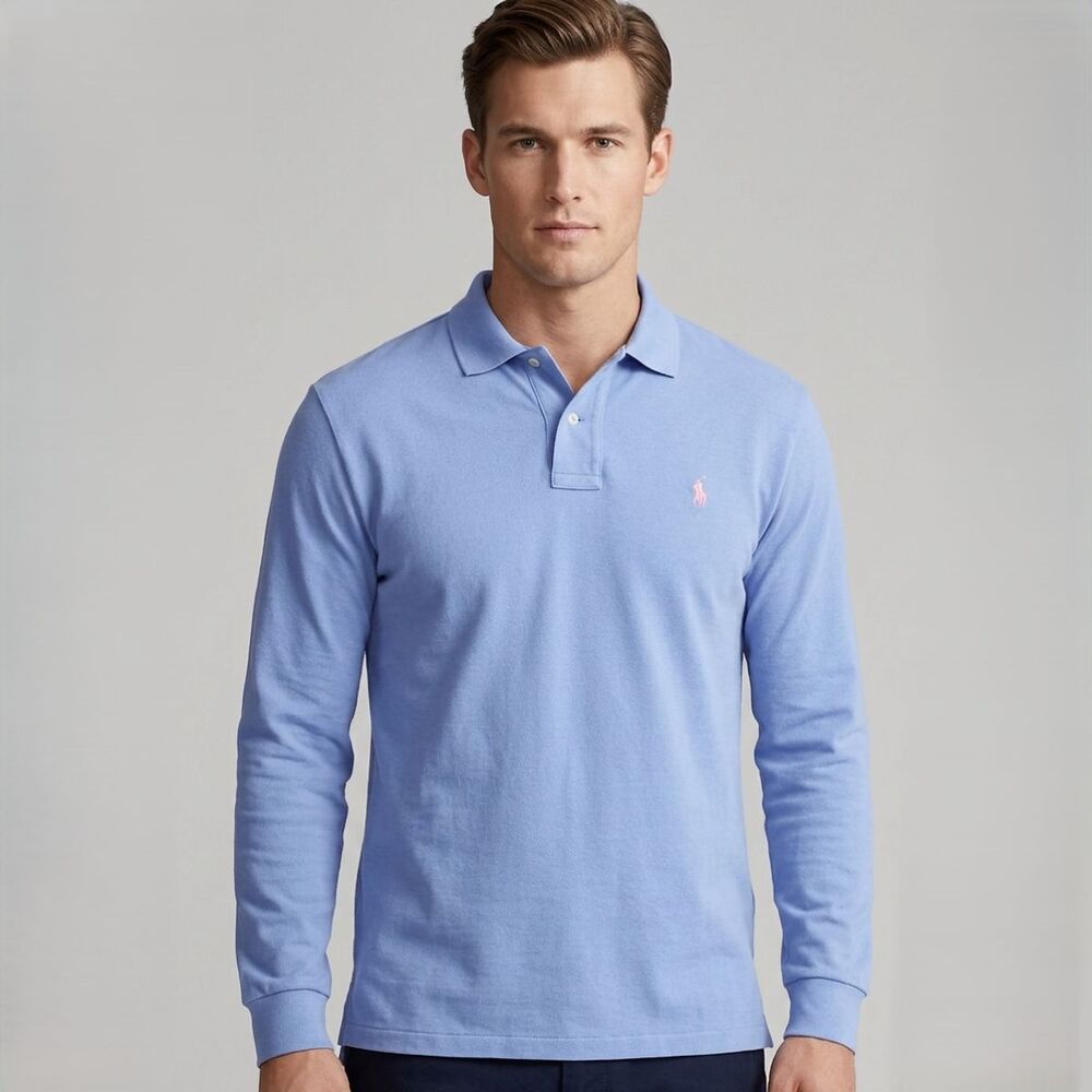 Vintage Polo Ralph Lauren Rugby Polo Shirt XL Light Blue Long Sleeve 90s Y2K